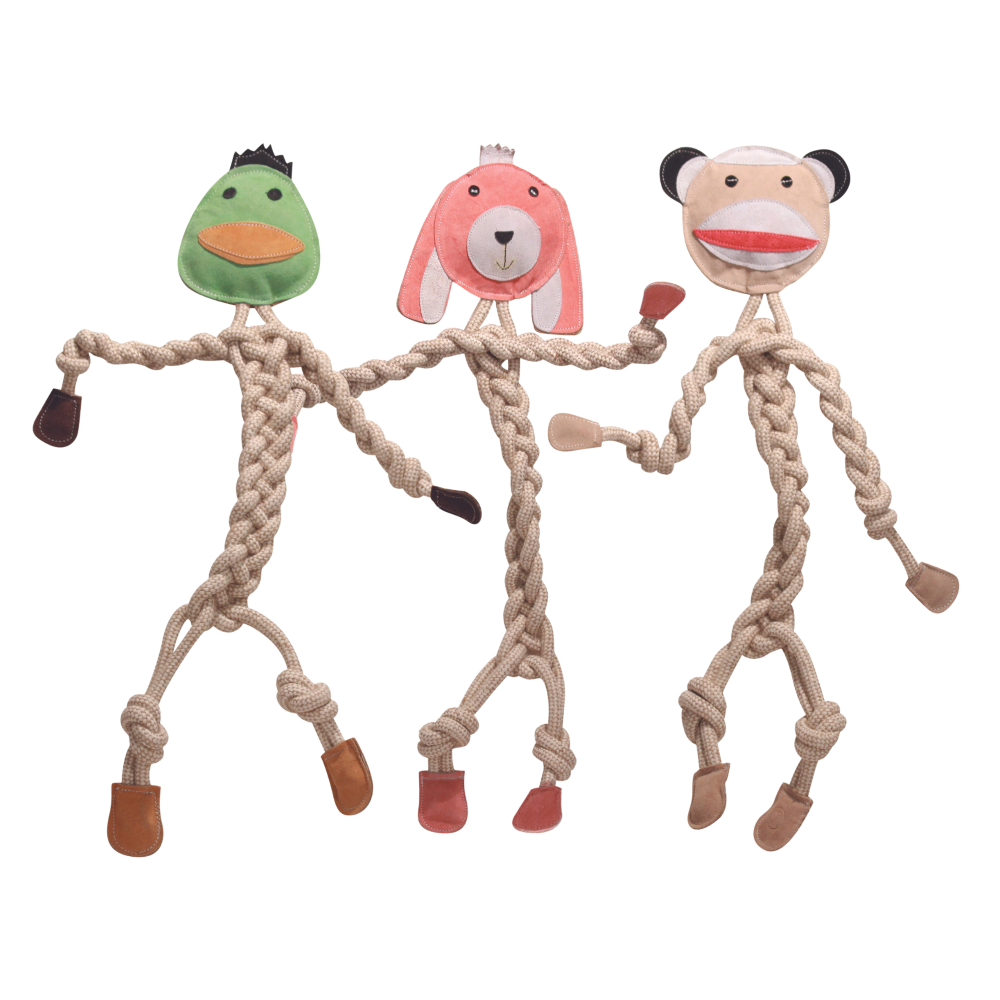 Rope Knotties® Dog Tug Toy Set – Natural Cotton, Hemp, Leather