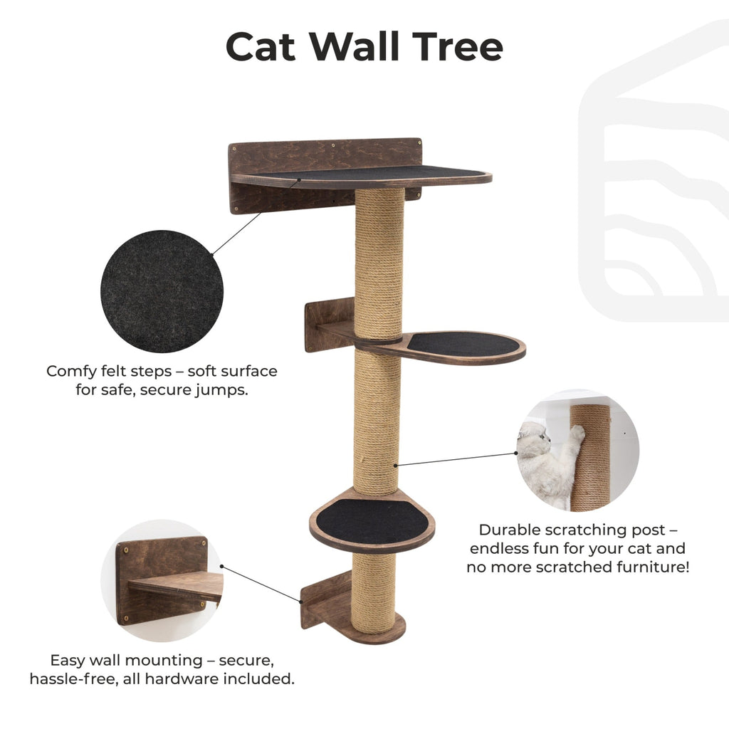 Medium Cat Tree – Dark Walnut, Plywood & Felt