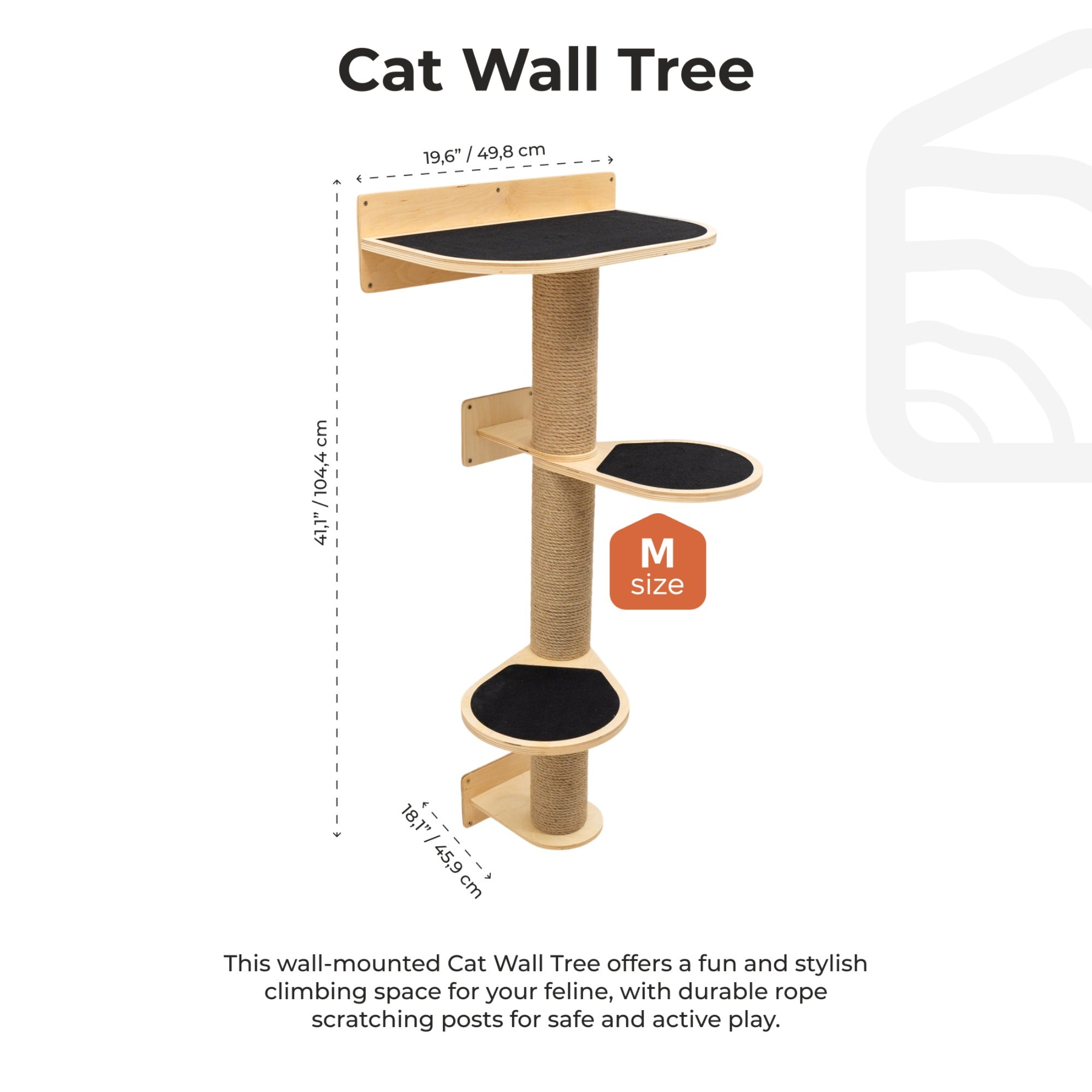 Medium Wall-Mounted Cat Tree – Light Finish