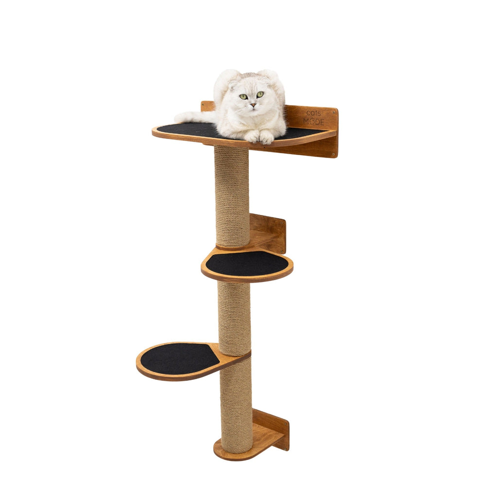 Medium Cat Tree – Oak Finish, Two-Level with Sisal Scratching Post
