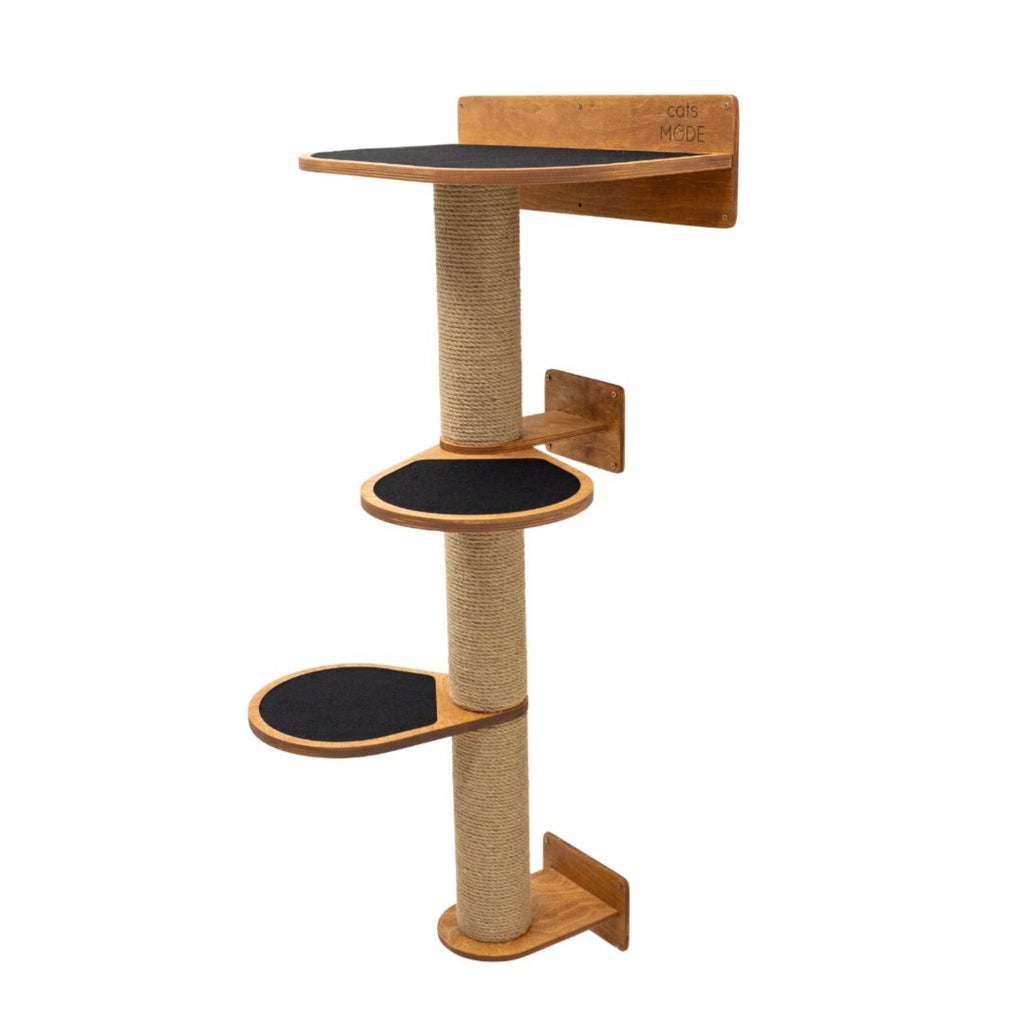 Medium Cat Tree – Oak Finish, Two-Level with Sisal Scratching Post