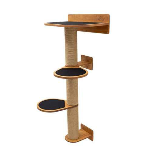 Medium Cat Tree – Oak Finish, Two-Level with Sisal Scratching Post