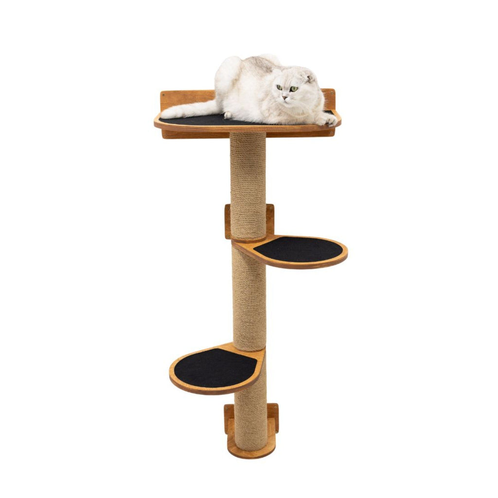 Medium Cat Tree – Oak Finish, Two-Level with Sisal Scratching Post