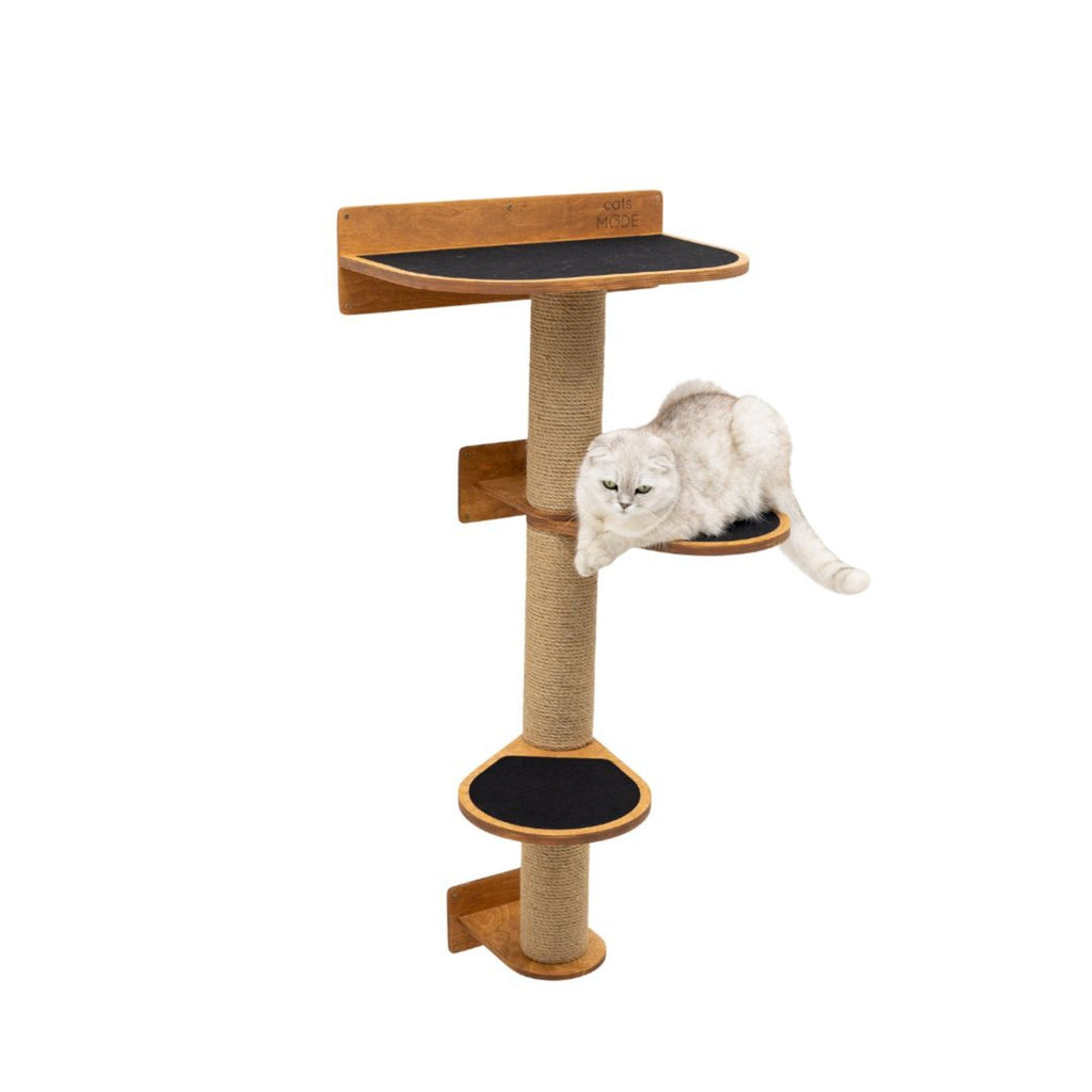 Medium Cat Tree – Oak Finish, Two-Level with Sisal Scratching Post