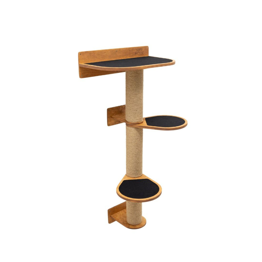 Medium Cat Tree – Oak Finish, Two-Level with Sisal Scratching Post
