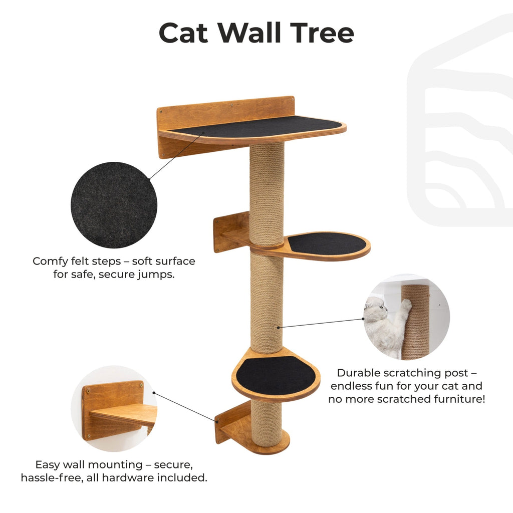 Medium Cat Tree – Oak Finish, Two-Level with Sisal Scratching Post