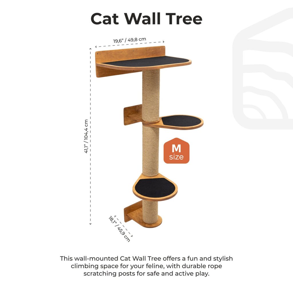 Medium Cat Tree – Oak Finish, Two-Level with Sisal Scratching Post