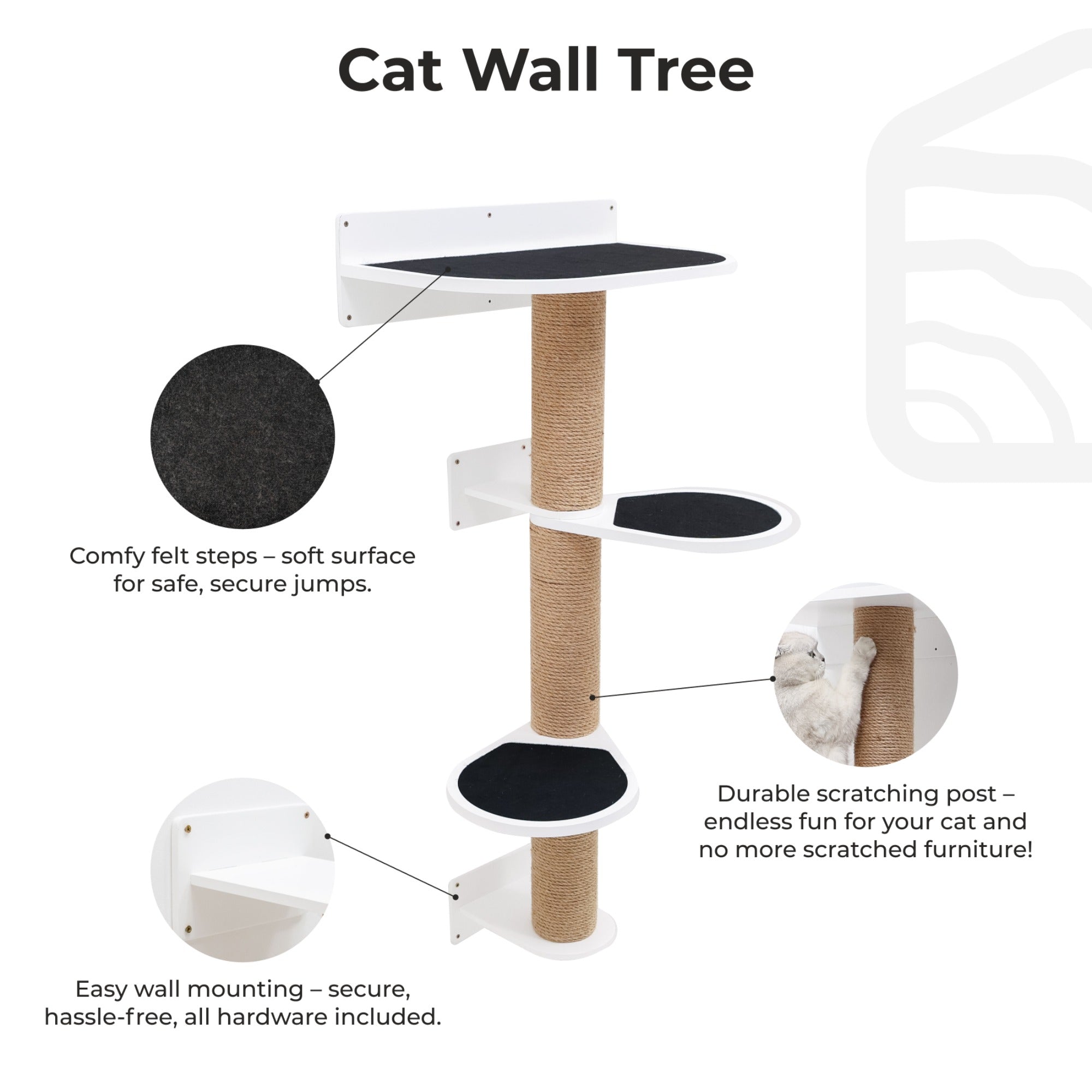 Medium Cat Tree – White, Plywood & Felt