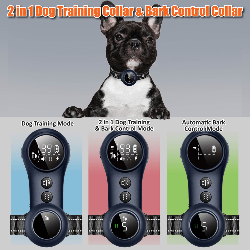2-in-1 Dog Training and Bark Control Collar, Adjustable, Waterproof