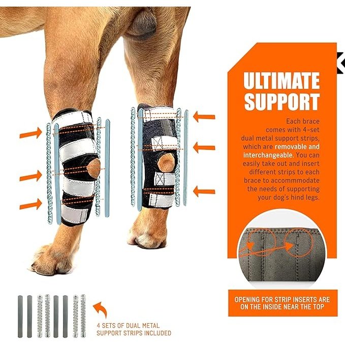 Rear Leg Braces for Dogs with Removable Metal Inserts (Pair)