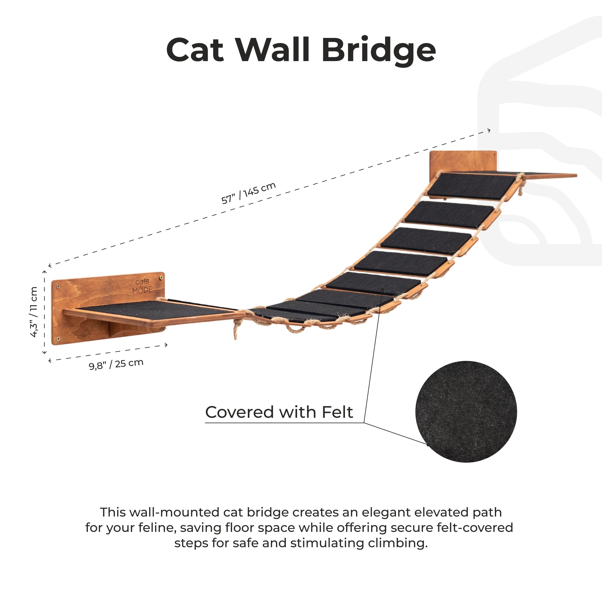 Cat Rope Bridge with Felt-Covered Stairs, 48.8"