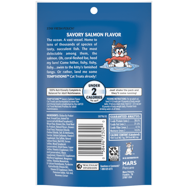 TEMPTATIONS Classic Salmon Flavor Cat Treats, Crunchy & Soft