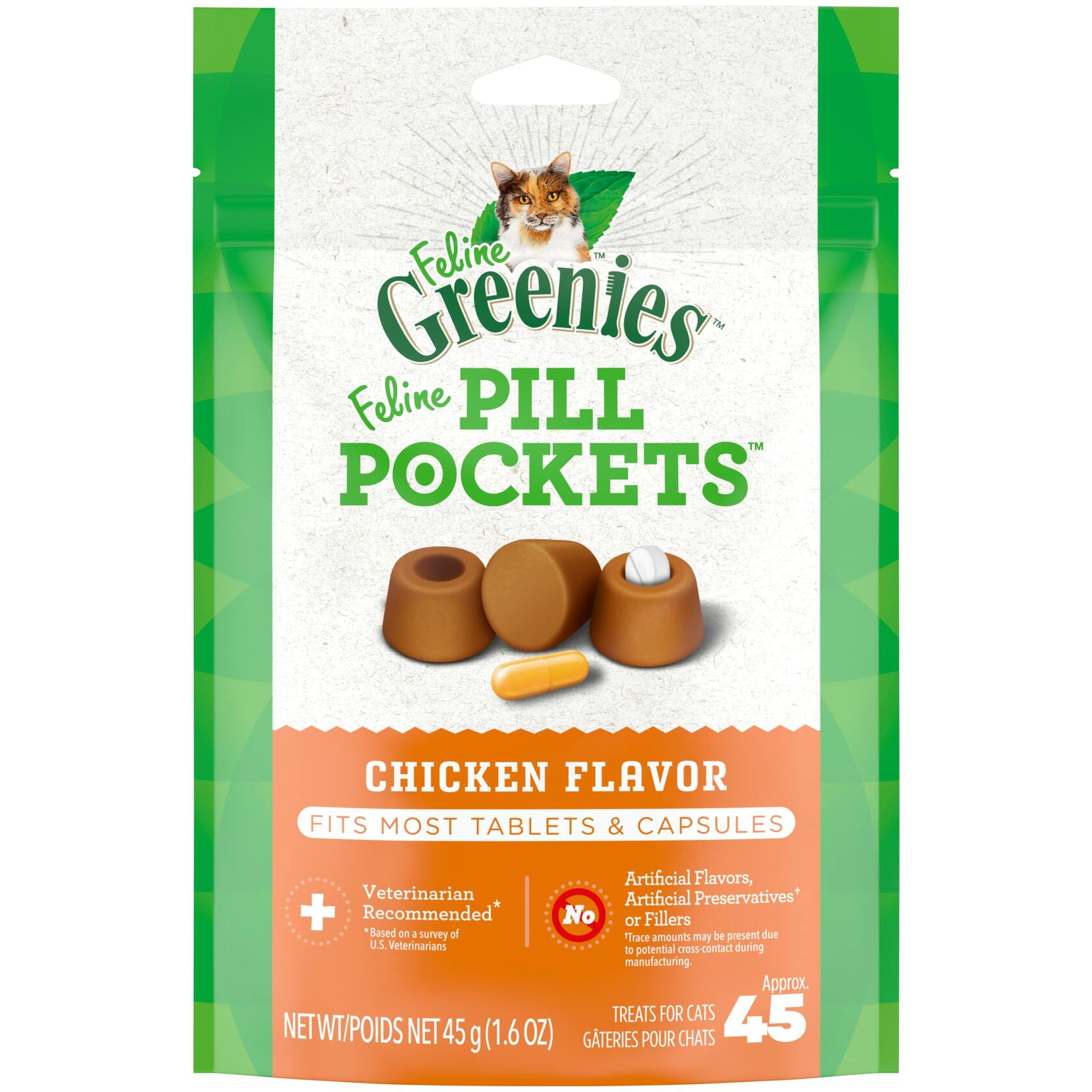FELINE GREENIES Pill Pockets Cat Treats Chicken Flavor 1.6 oz