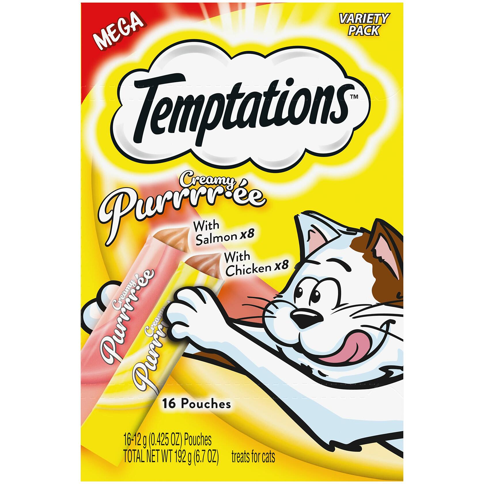 Temptations Creamy Puree Cat Treats, Chicken & Salmon, 16 Tubes