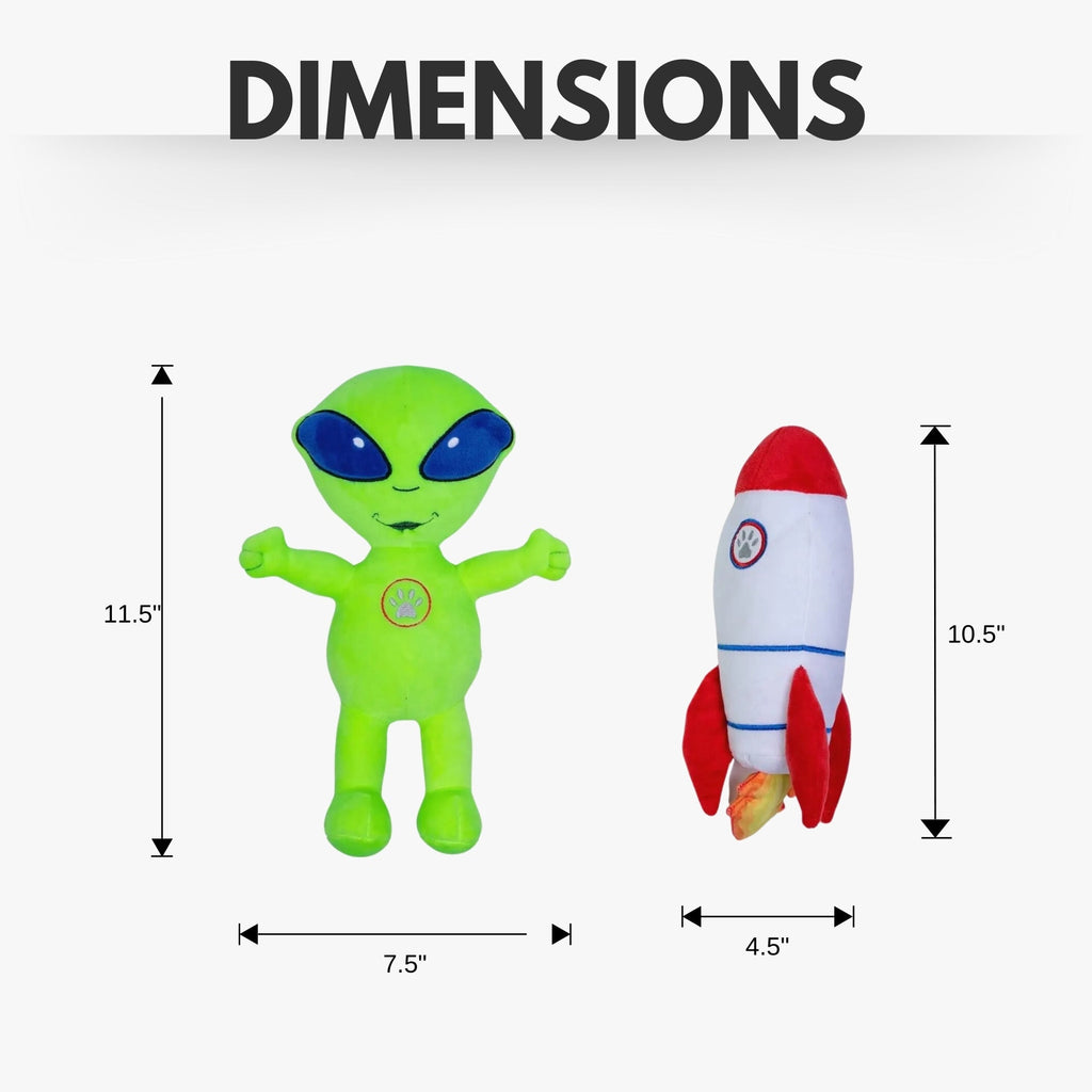 Out of This World Dog Toy Set – Plush Alien & Rocket Duo