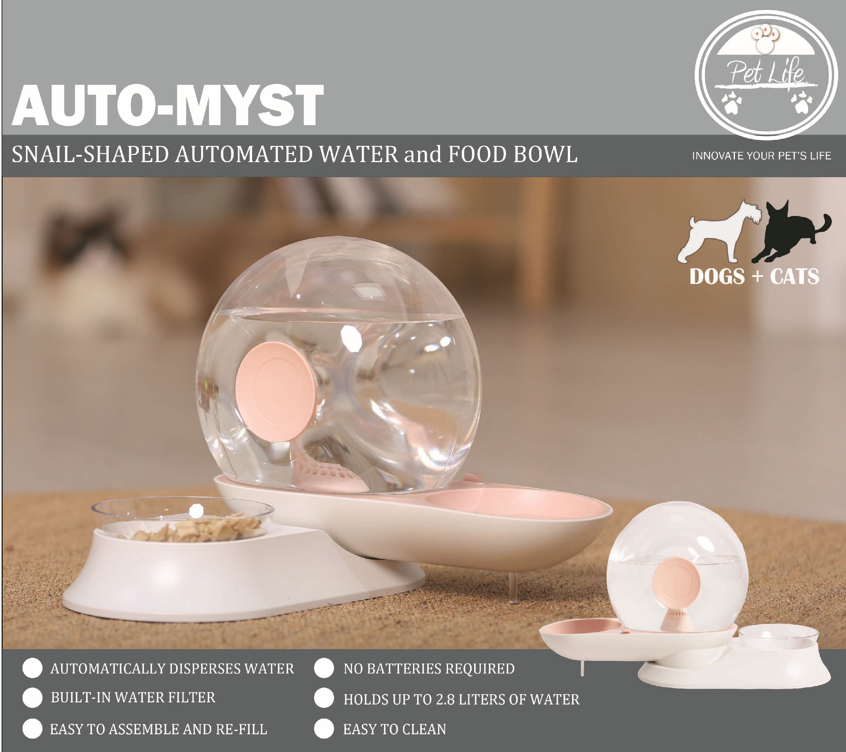 2-in-1 Snail-Shaped Filtered Water and Food Bowl for Cats and Small Dogs
