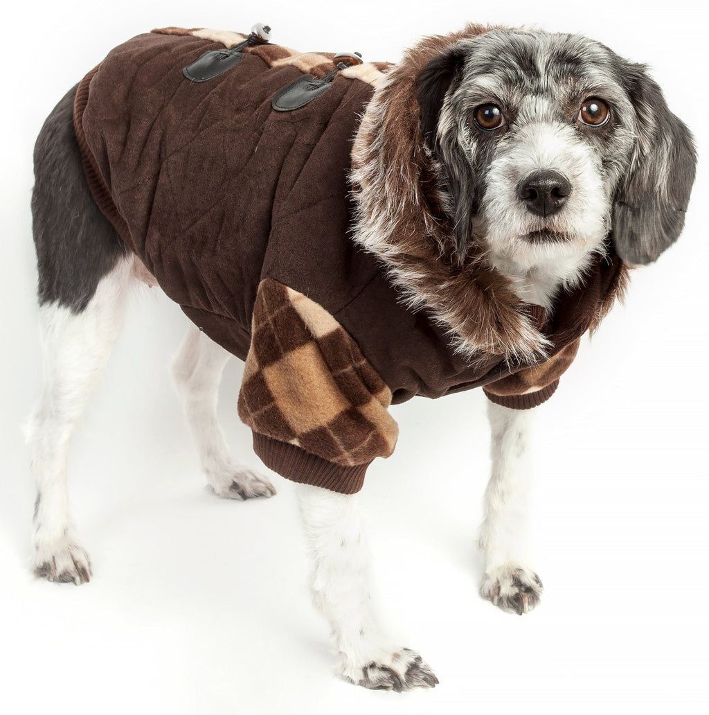 Suede Argyle Dog Sweater Coat with Removable Hood