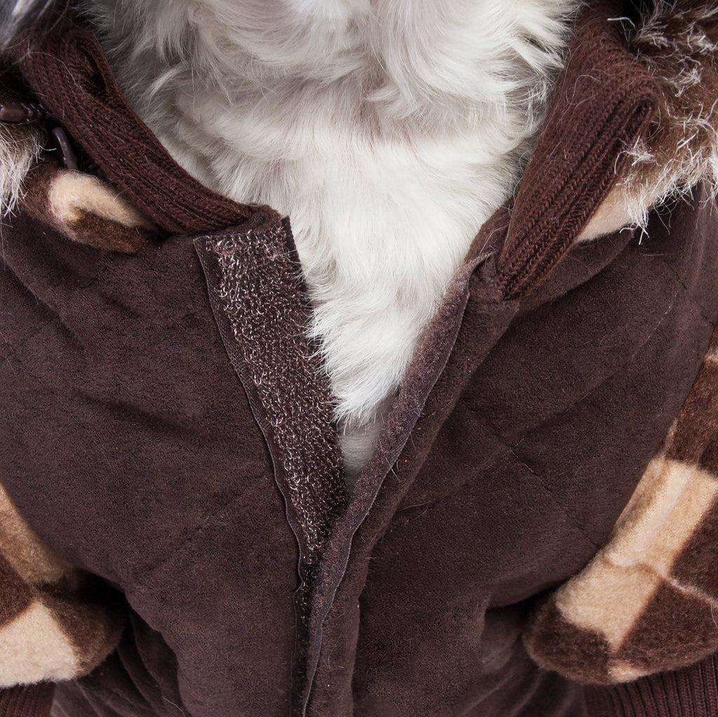 Suede Argyle Dog Sweater Coat with Removable Hood
