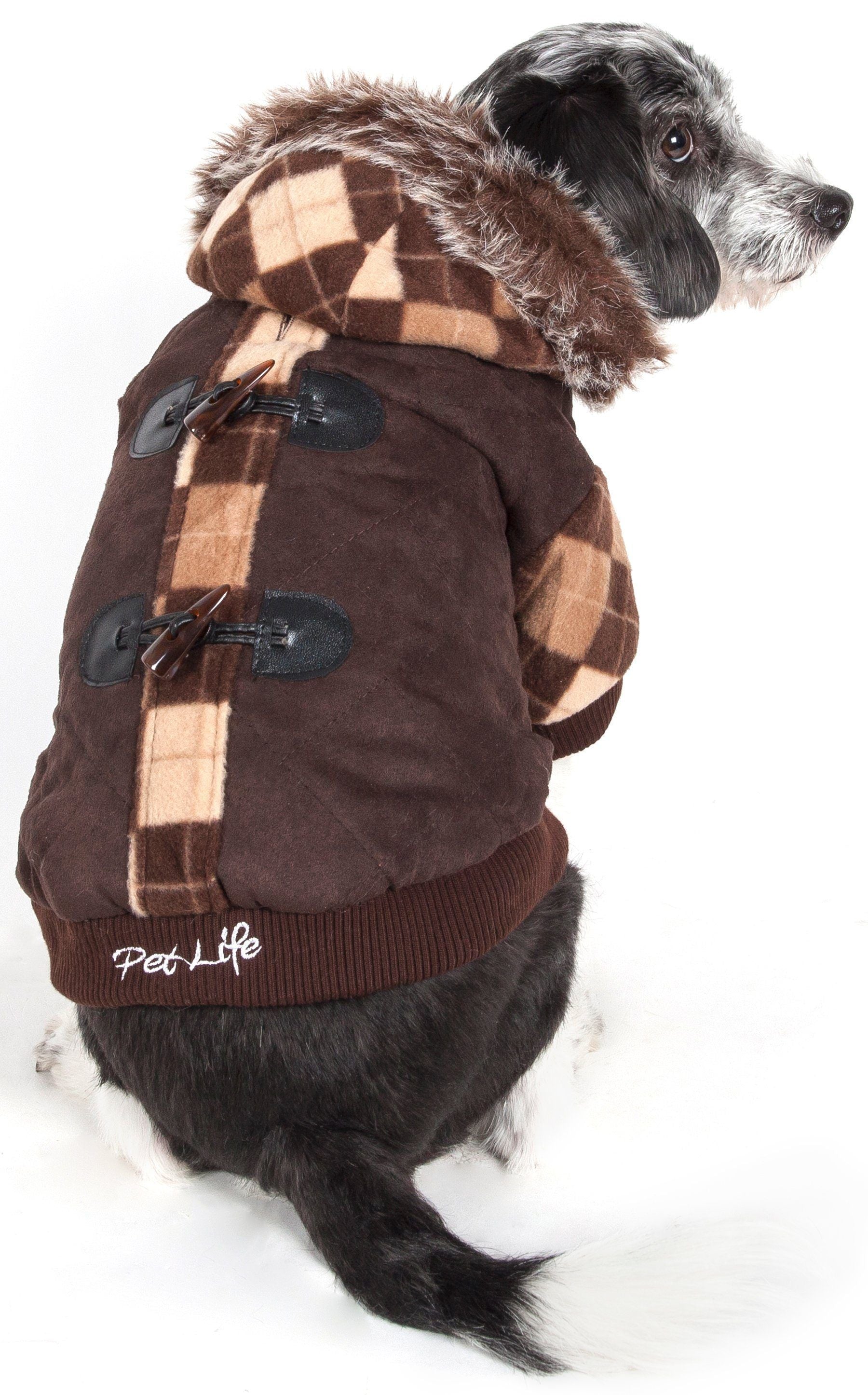 Suede Argyle Dog Sweater Coat with Removable Hood