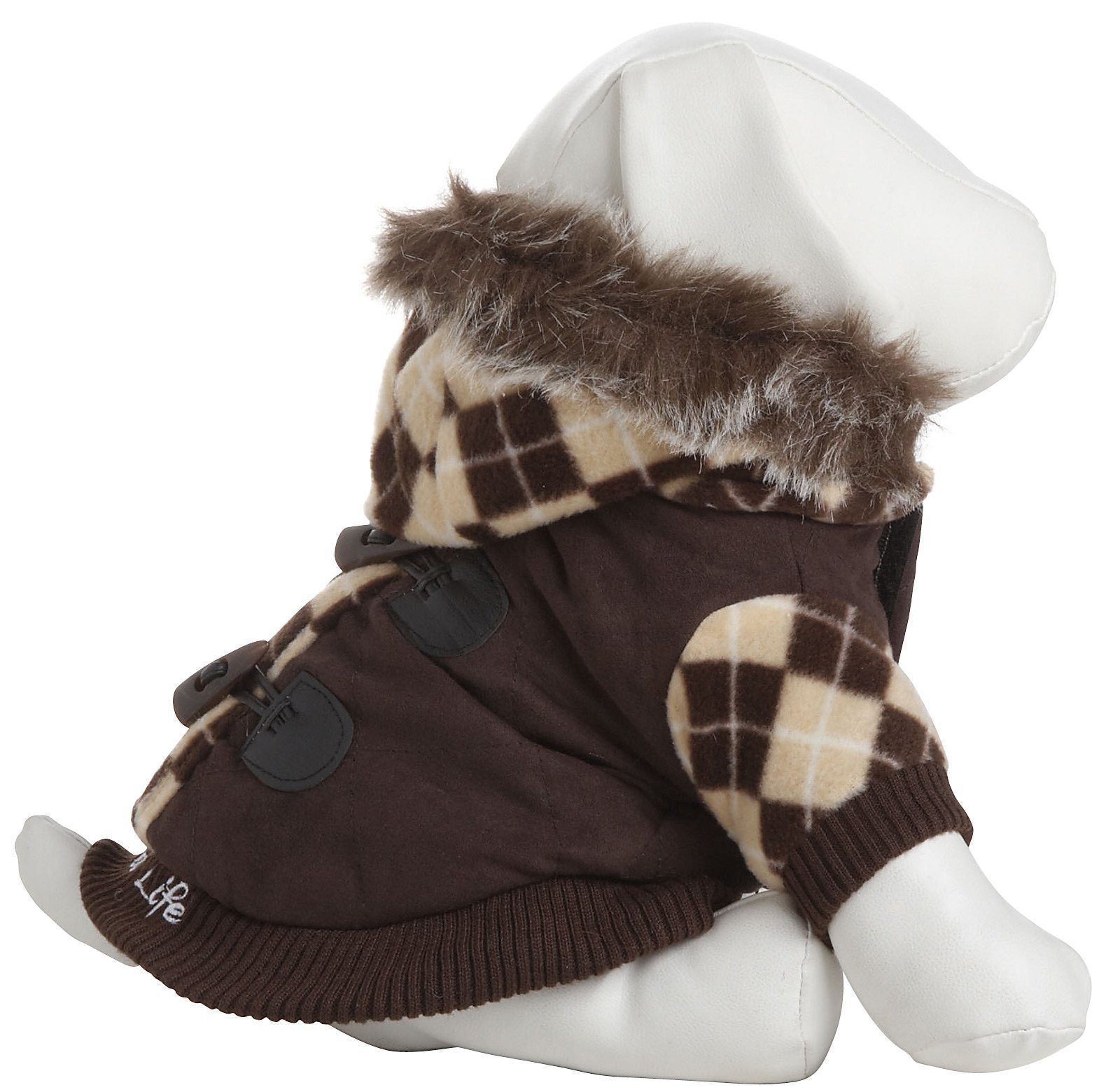 Suede Argyle Dog Sweater Coat with Removable Hood