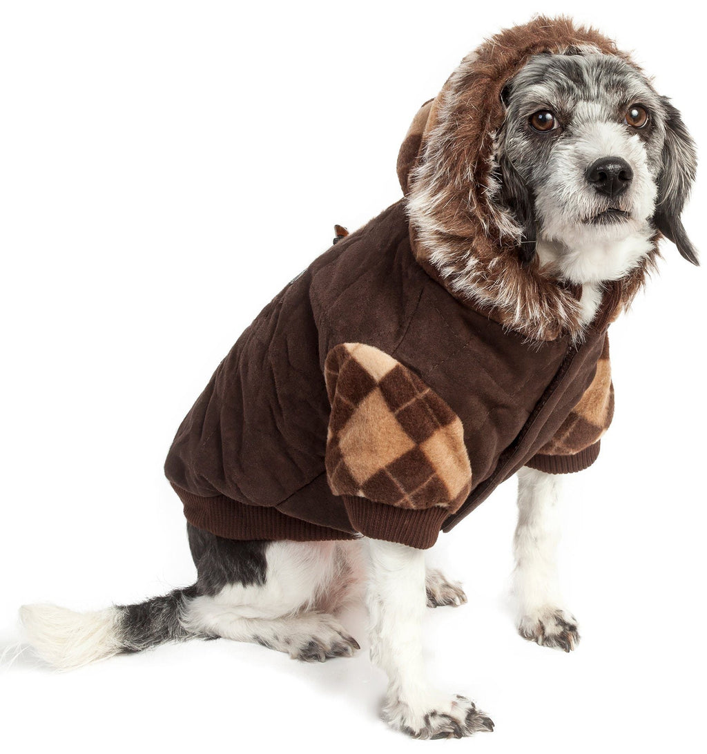 Suede Argyle Dog Sweater Coat with Removable Hood