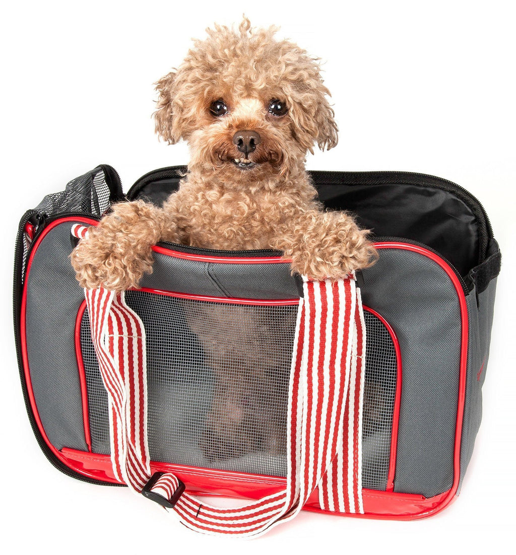 Pet Carrier with Candy-Cane Straps and Mesh Front, 15" x 8" x 11"