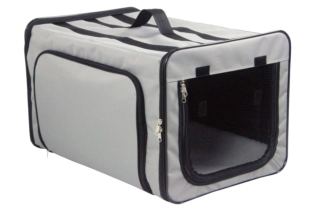 Expandable Folding Pet Crate with Mesh Panels and Cushion