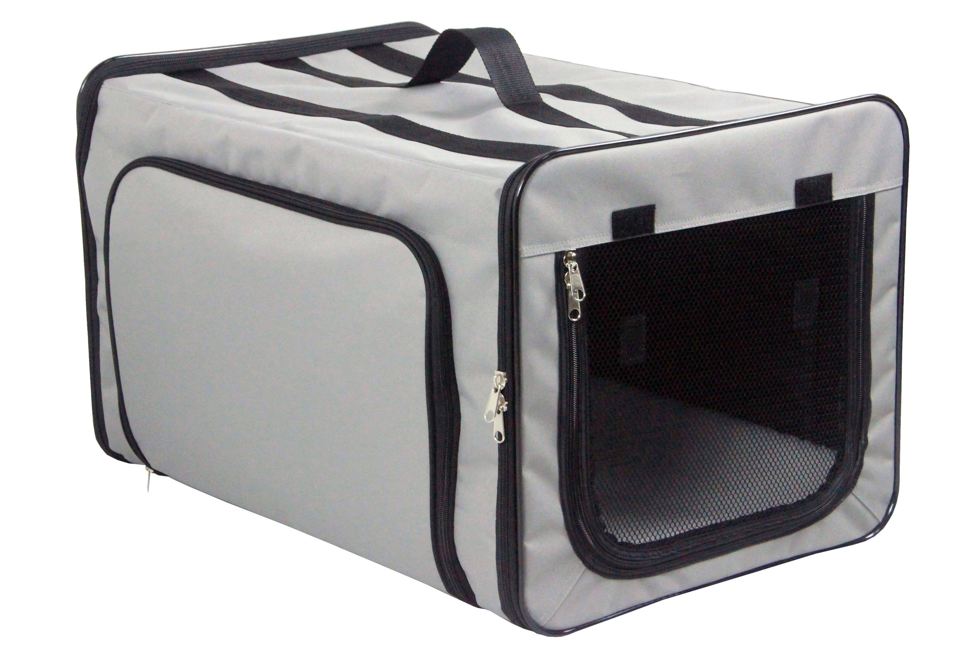 Expandable Folding Pet Crate with Mesh Panels and Cushion