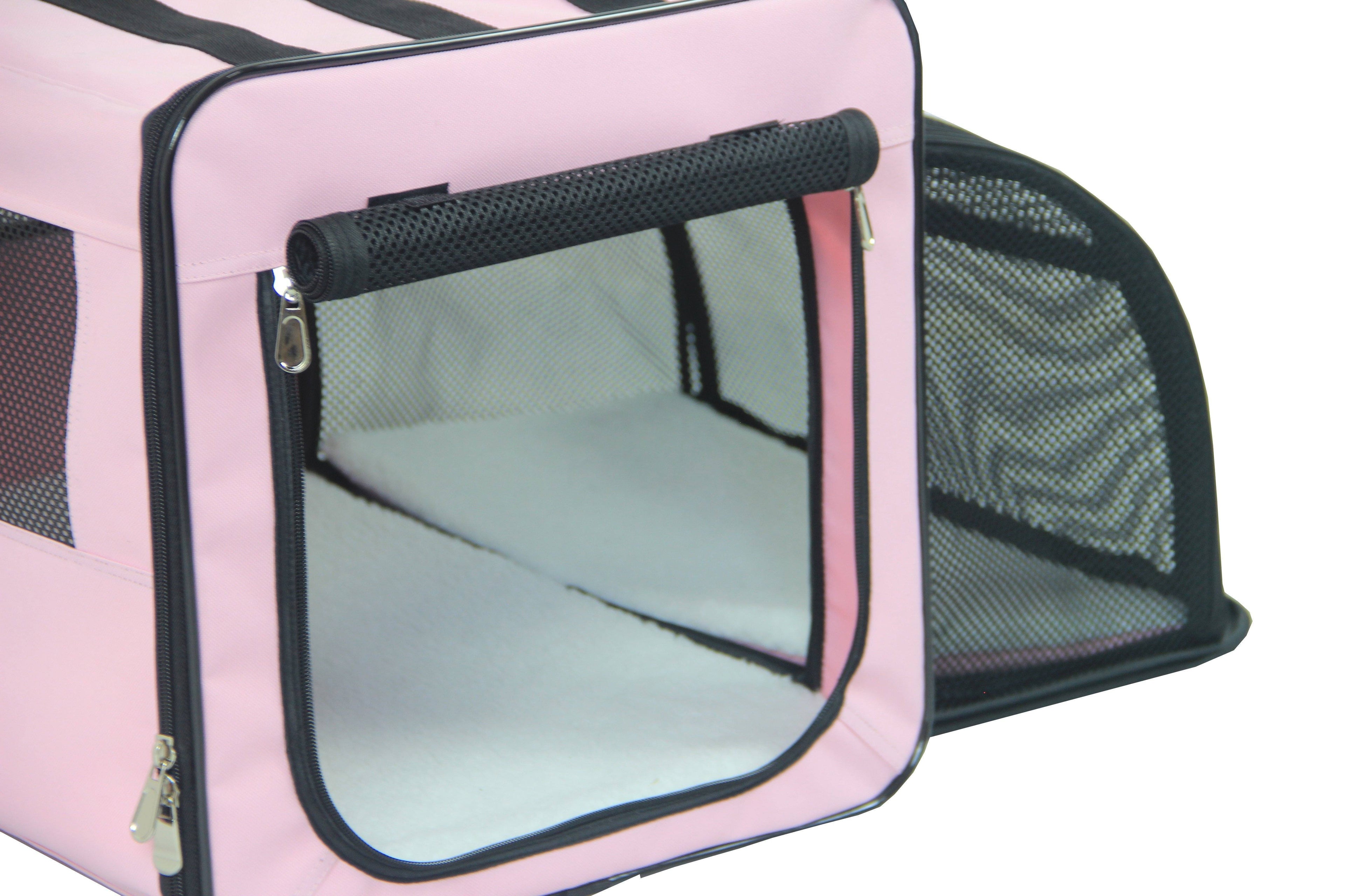 Expandable Folding Pet Crate with Mesh Panels and Cushion