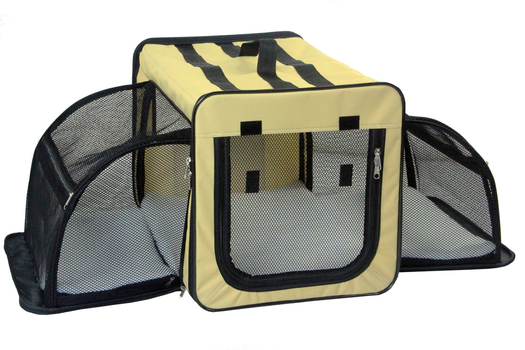 Expandable Folding Pet Crate with Mesh Panels and Cushion