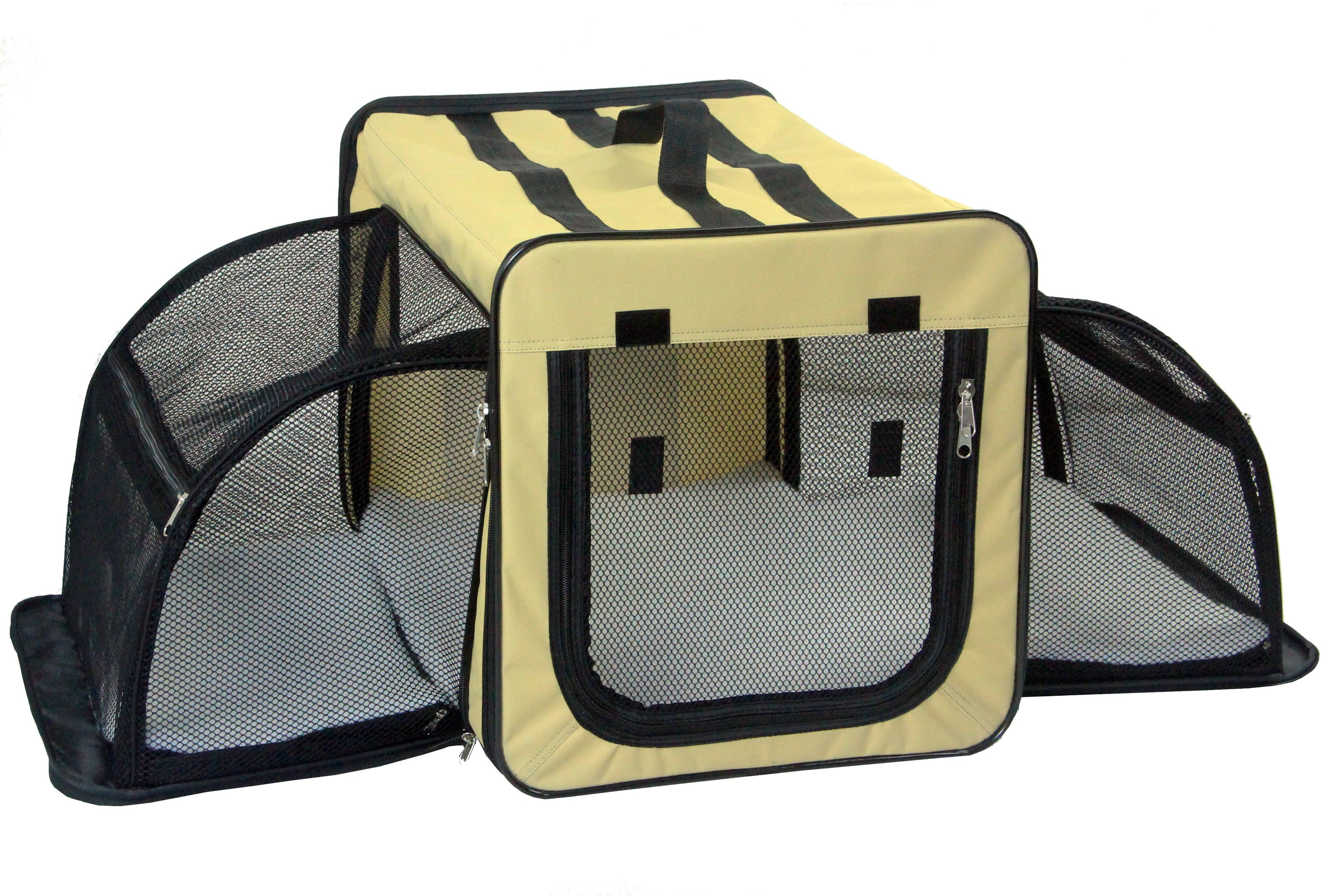 Expandable Folding Pet Crate with Mesh Panels and Cushion