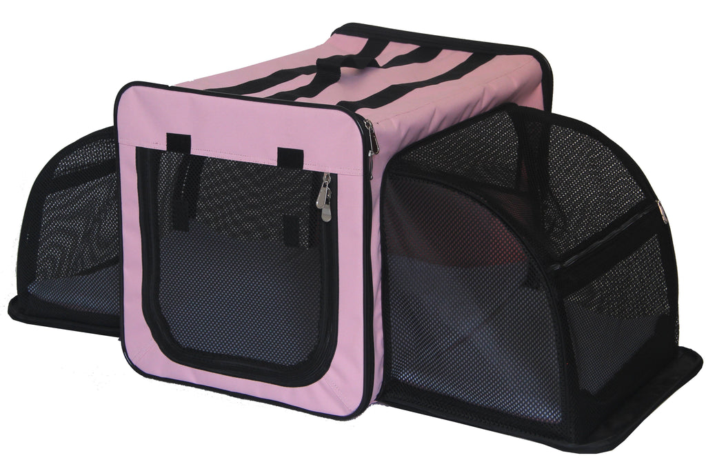 Expandable Folding Pet Crate with Mesh Panels and Cushion
