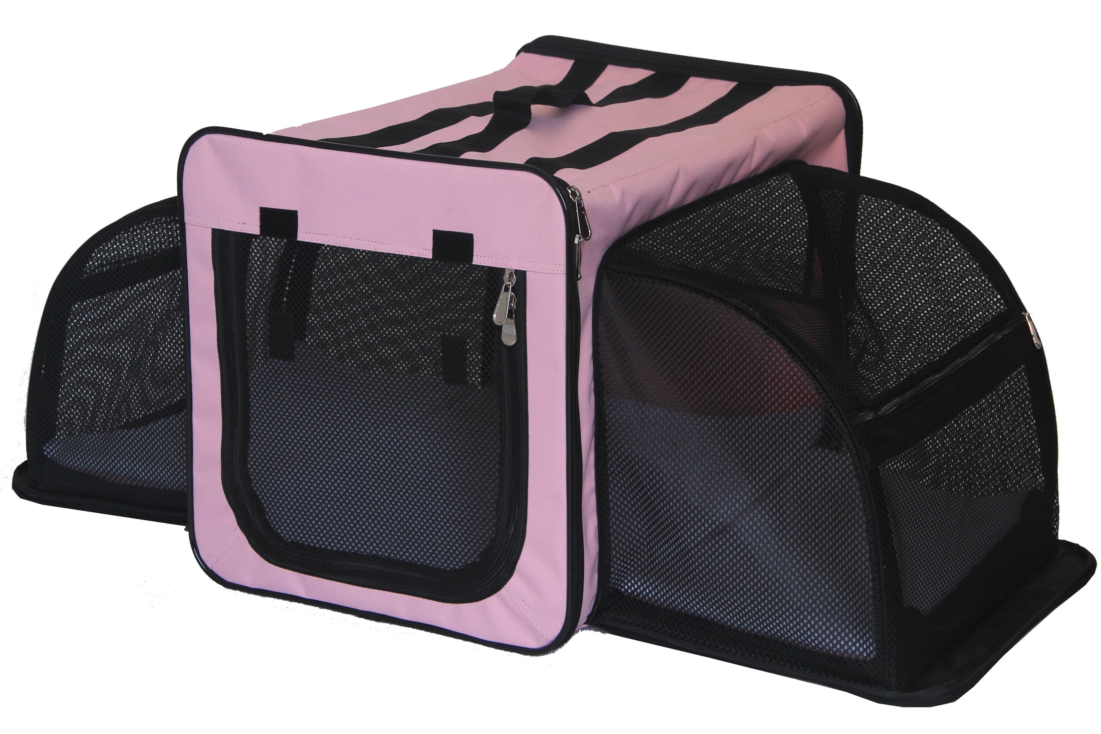 Expandable Folding Pet Crate with Mesh Panels and Cushion