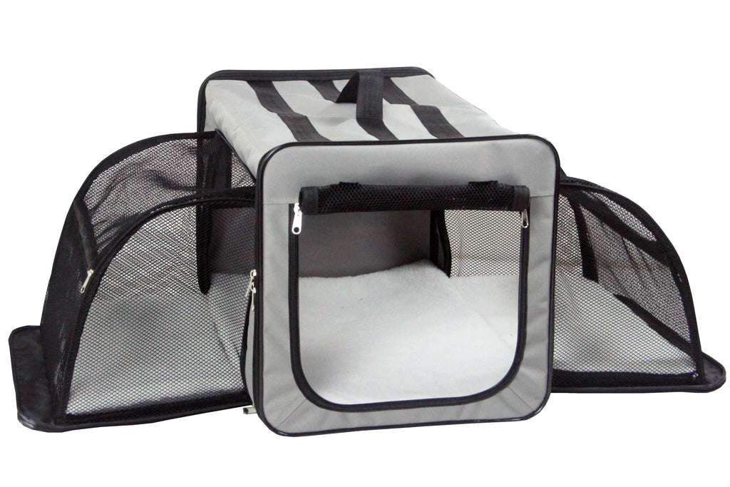 Expandable Folding Pet Crate with Mesh Panels and Cushion