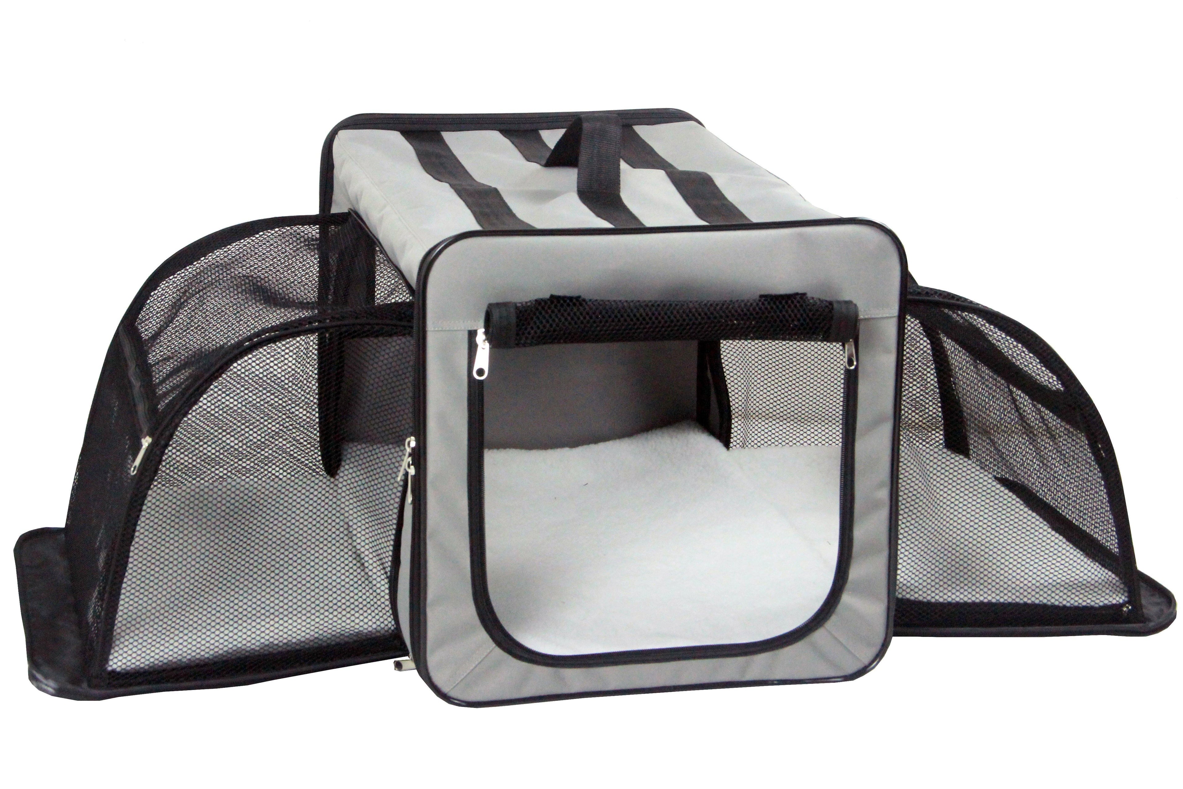 Expandable Folding Pet Crate with Mesh Panels and Cushion