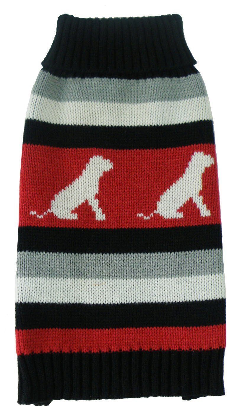 Dog Patterned Stripe Ribbed Turtleneck Sweater – Cotton Acrylic Blend