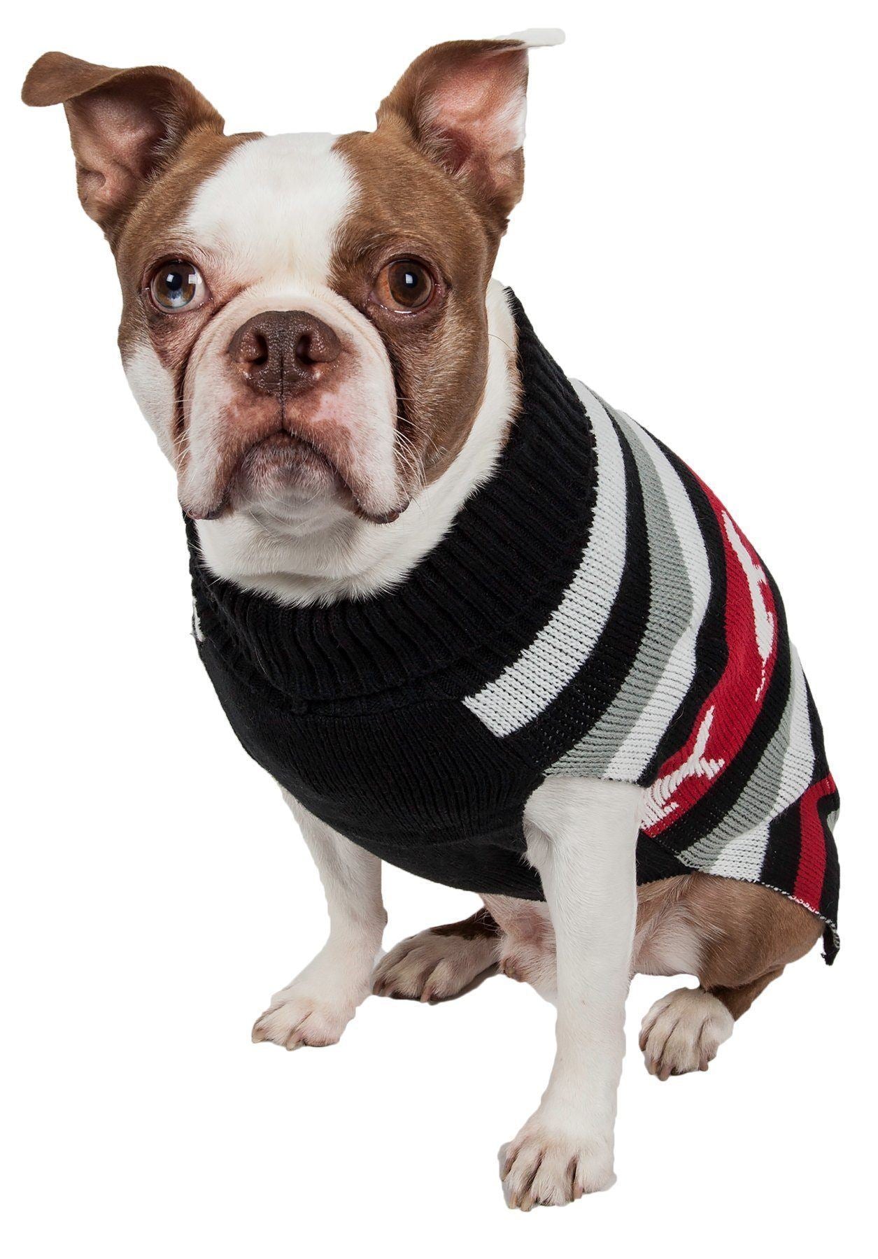 Dog Patterned Stripe Ribbed Turtleneck Sweater – Cotton Acrylic Blend