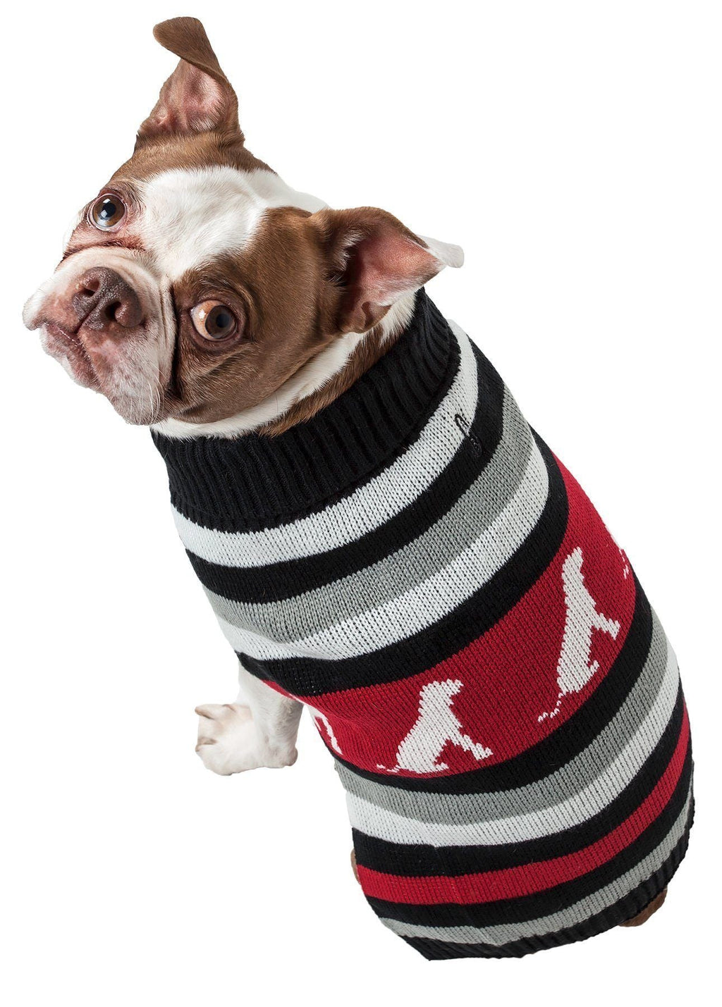 Dog Patterned Stripe Ribbed Turtleneck Sweater – Cotton Acrylic Blend