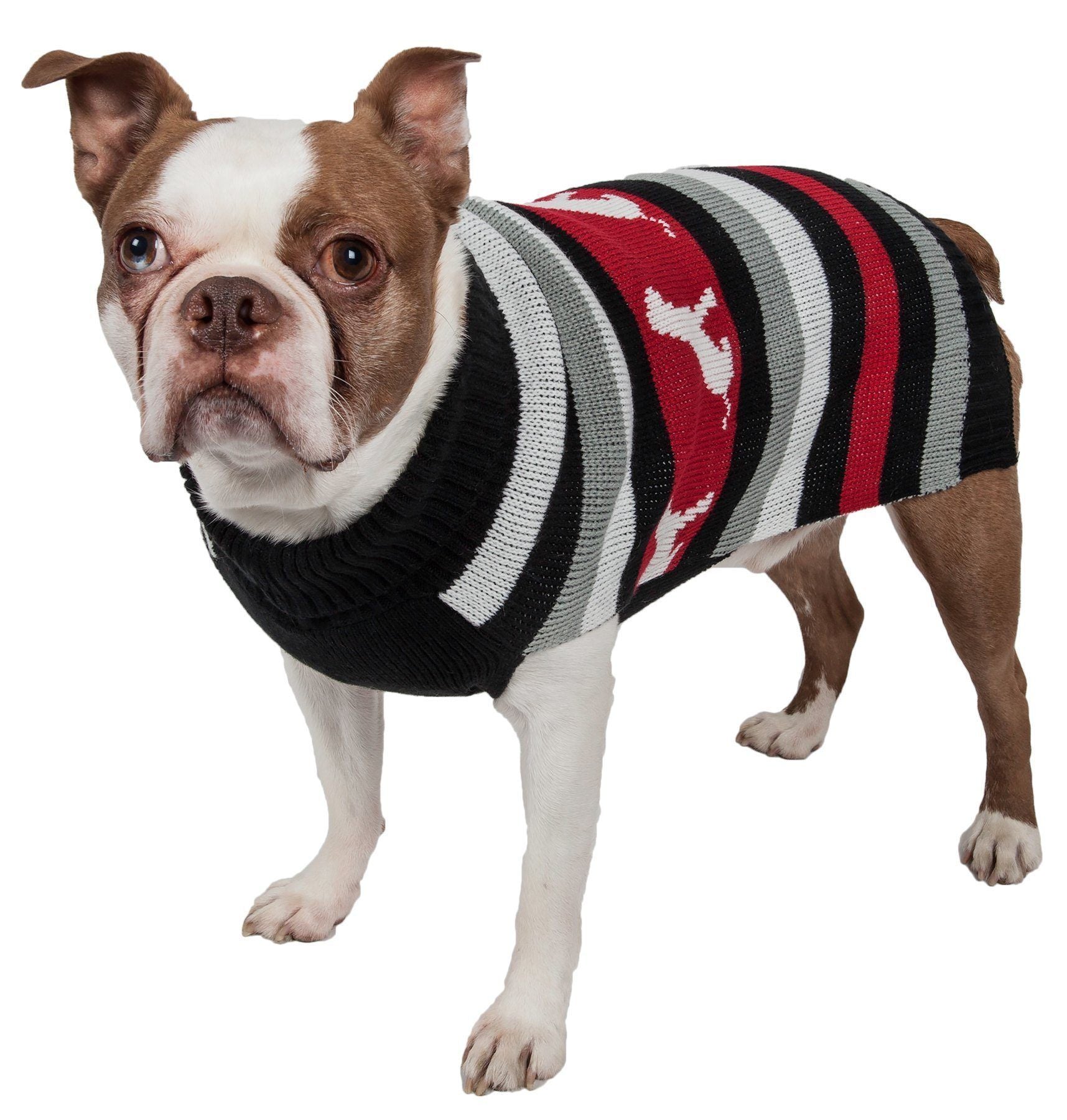 Dog Patterned Stripe Ribbed Turtleneck Sweater – Cotton Acrylic Blend