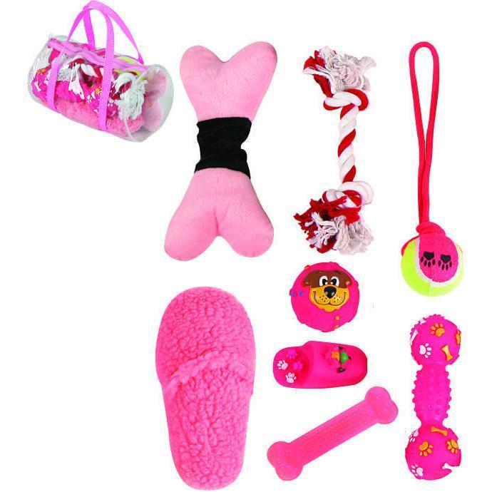 Dog Toy Gift Set with Blue-Themed Duffle Bag, 8-Piece