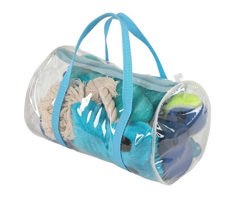 Dog Toy Gift Set with Blue-Themed Duffle Bag, 8-Piece