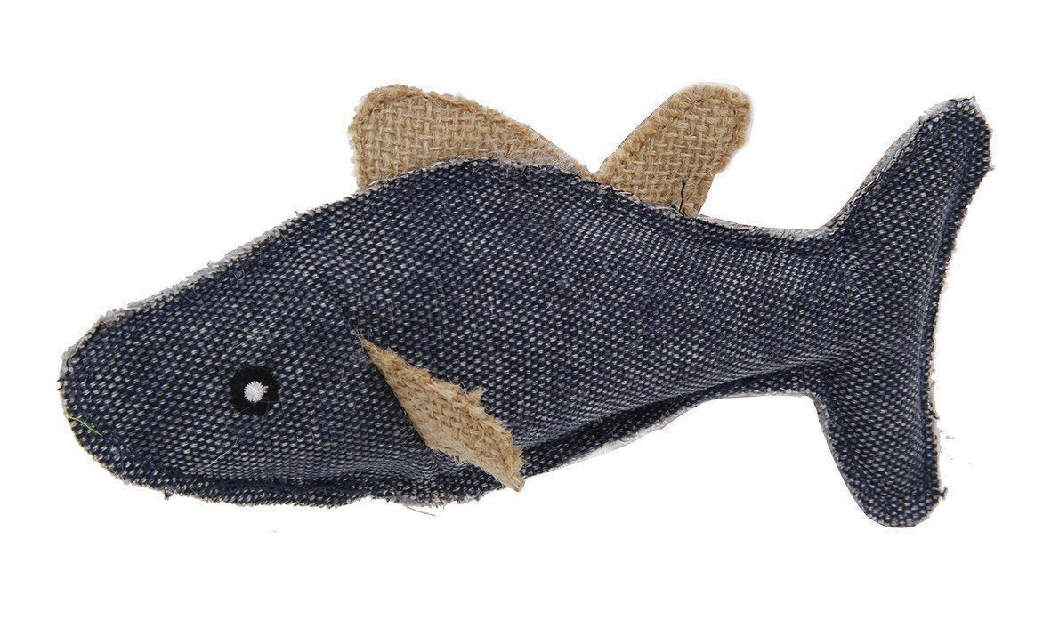 Durable Denim-Inspired Fish Teaser Cat Toy, Machine Washable