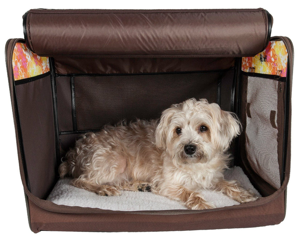 Floral Lightweight Folding Dog Crate with Mesh Panels