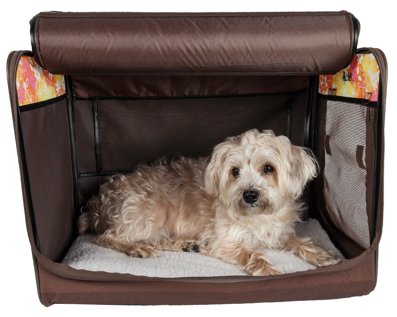 Floral Lightweight Folding Dog Crate with Mesh Panels