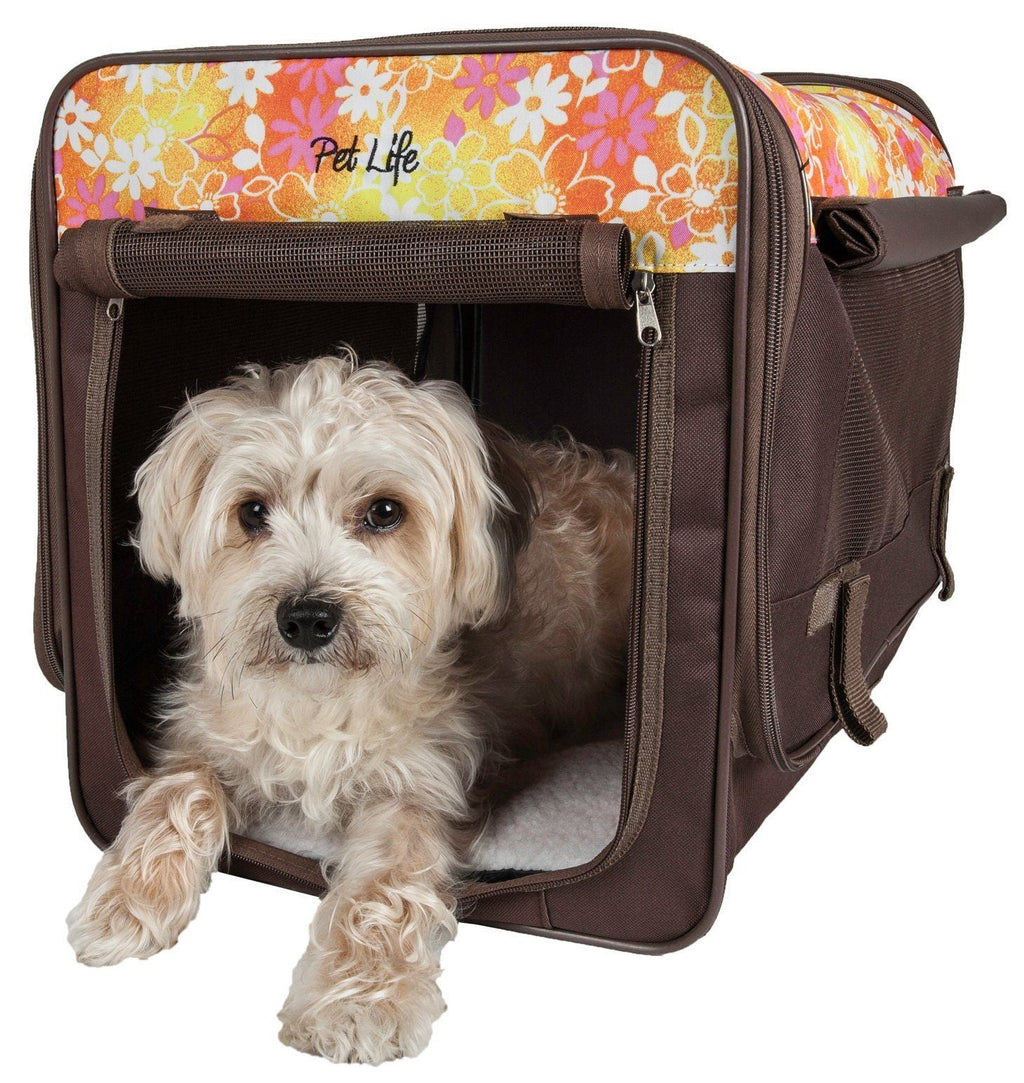 Floral Lightweight Folding Dog Crate with Mesh Panels