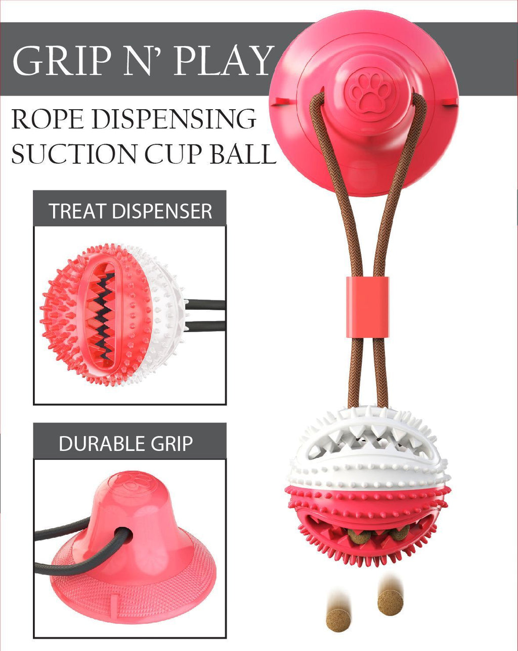 Grip N' Play Treat Dispensing Suction Cup Dog Toy, 16.9"