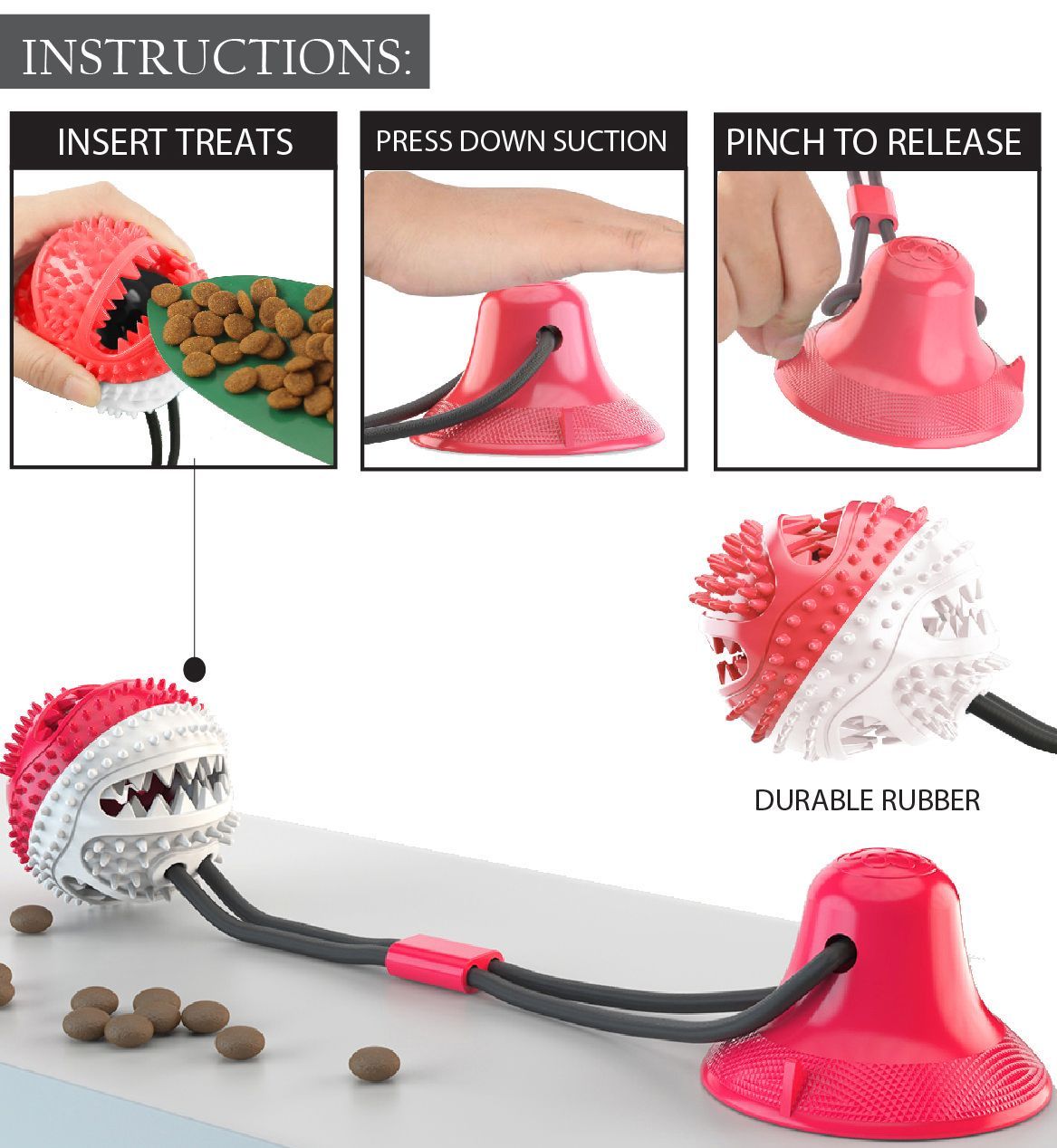Grip N' Play Treat Dispensing Suction Cup Dog Toy, 16.9"