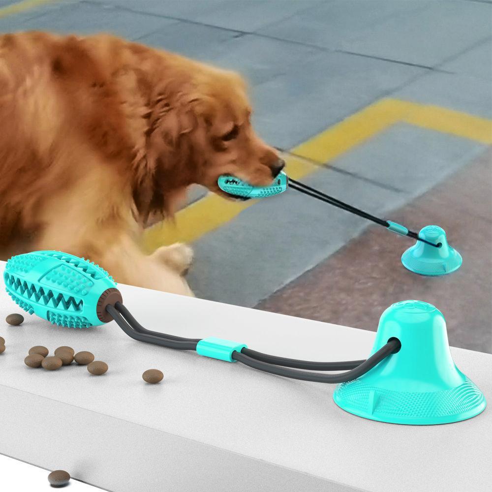 Treat-Dispensing Suction Cup Football Dog Toy with Dual Ropes