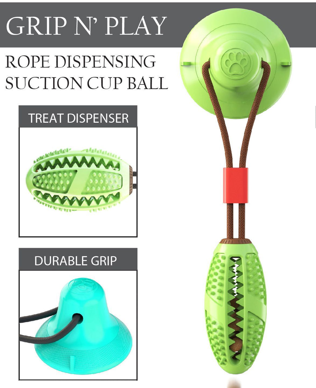 Treat-Dispensing Suction Cup Football Dog Toy with Dual Ropes