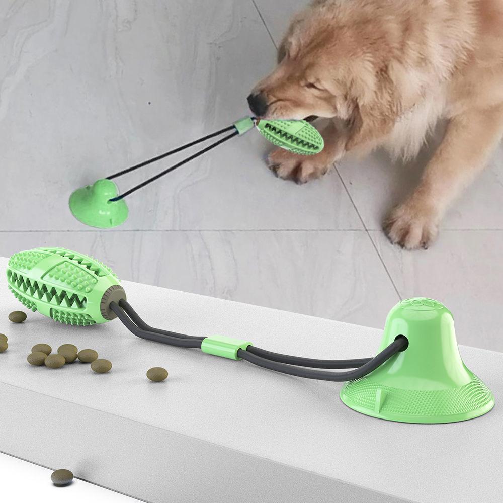 Treat-Dispensing Suction Cup Football Dog Toy with Dual Ropes